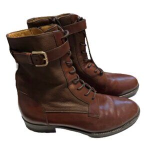 Ann Mashburn Dark Brown Leather Combat Boots (with zipper) – Size 36